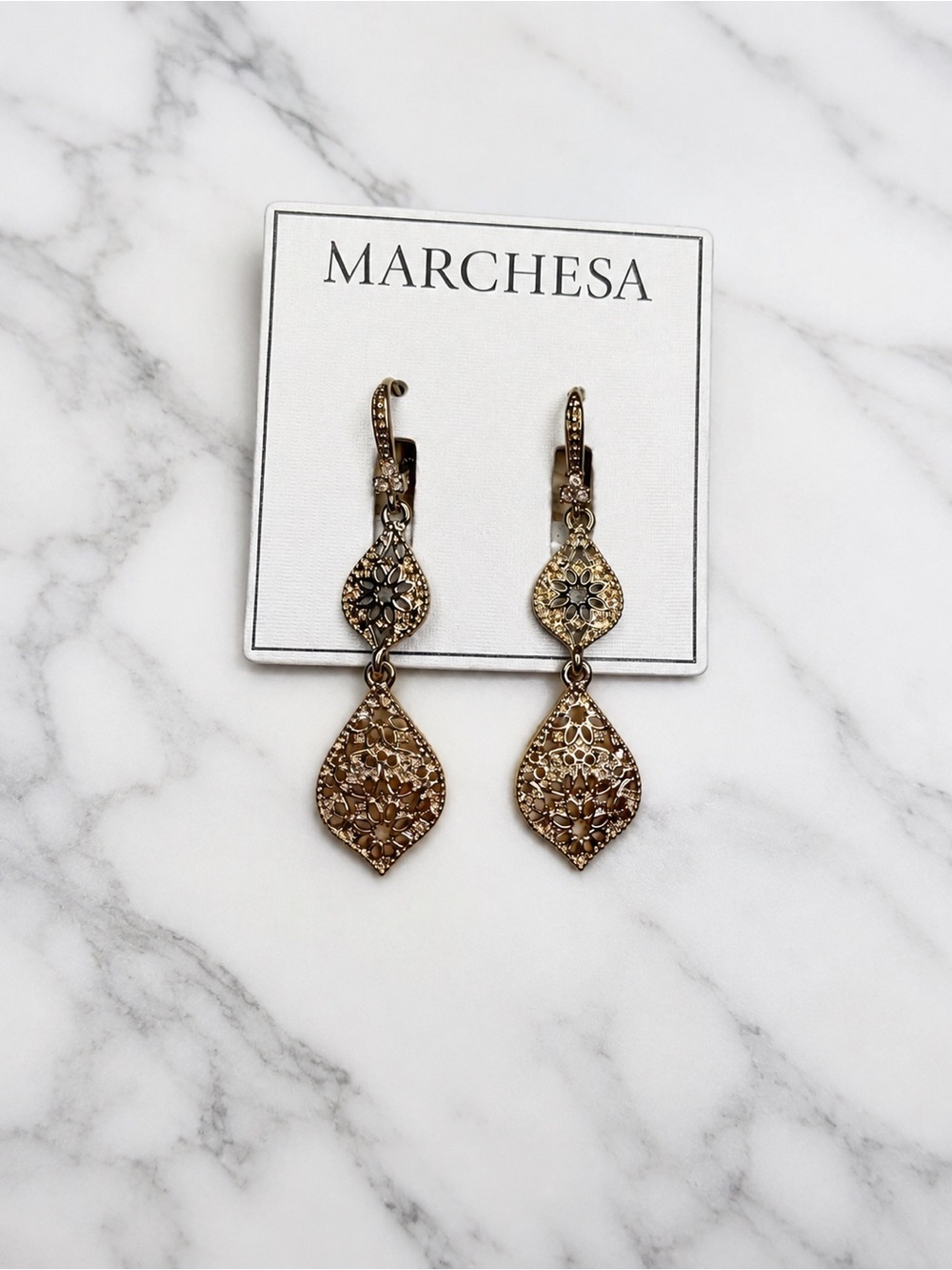 Marchesa Gold Filigree Drop Earrings NWT $48